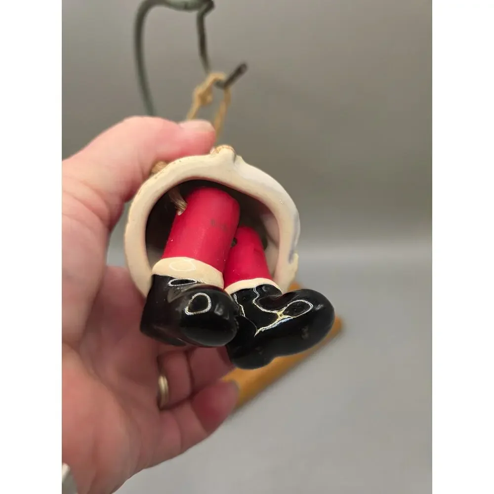 Vintage Hand Painted Porcelain Santa Ornament Traditional Red Gold Trim Vtg